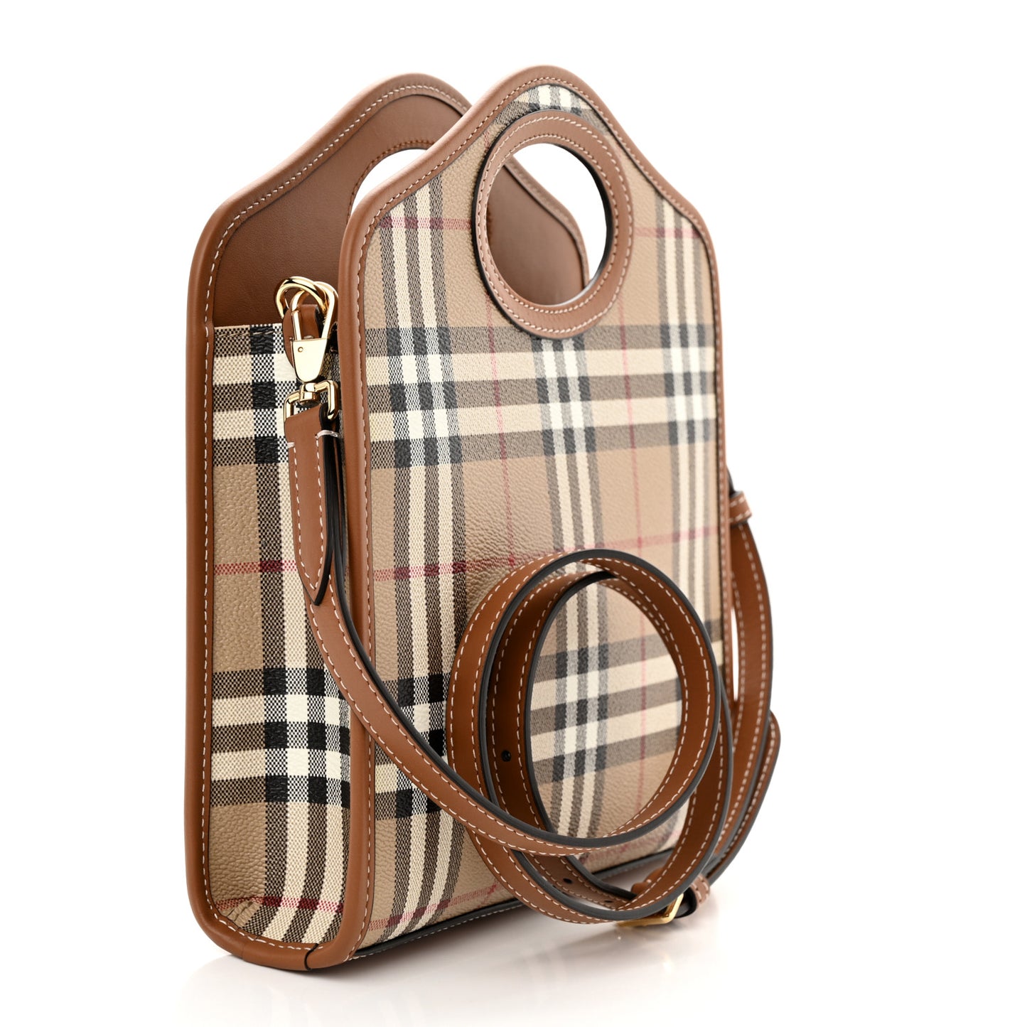 Smooth Calfskin Check Mini Pocket Bag Briar Brown