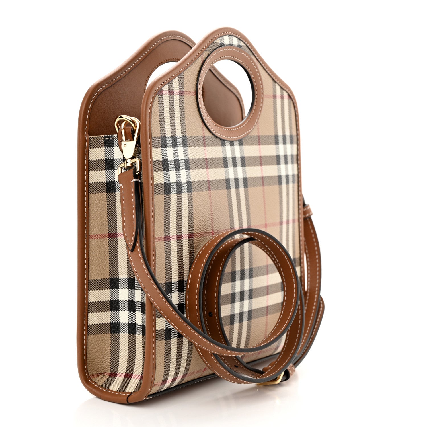 Burberry Smooth Calfskin Check Mini Pocket Bag Briar Brown 3 of 9