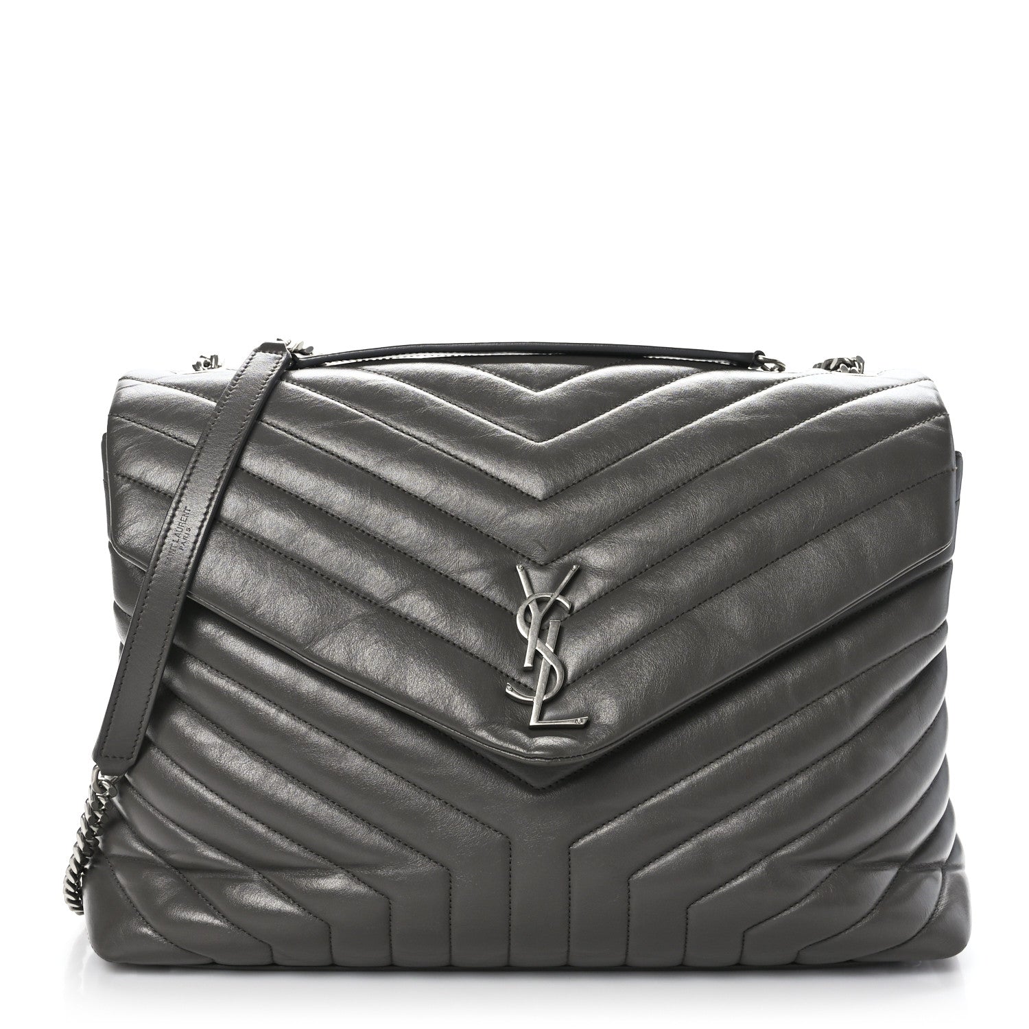 Saint Laurent Calfskin Y Quilted Monogram Large Loulou Chain Satchel Earth 1 of 10