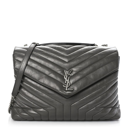 Saint Laurent Calfskin Y Quilted Monogram Large Loulou Chain Satchel Earth 1 of 10