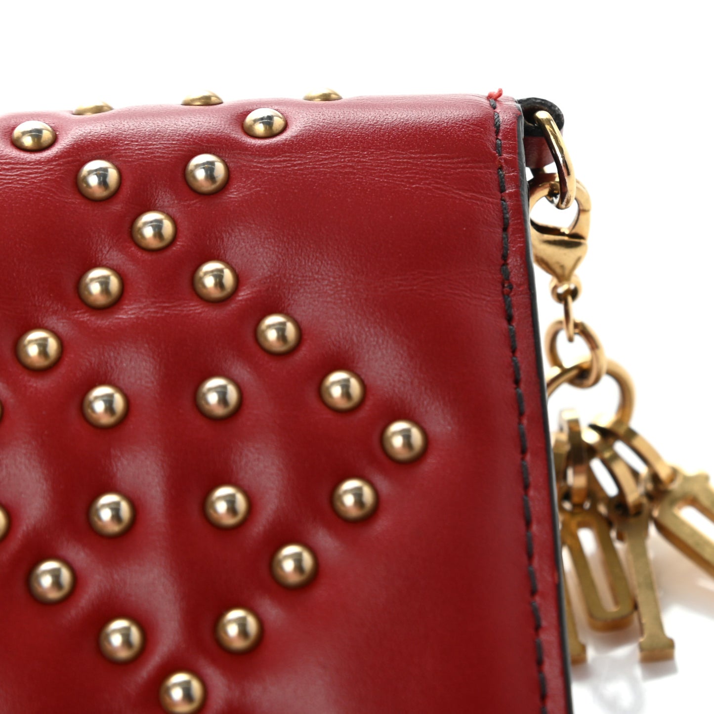 Lambskin Cannage Studded Lady Dior Card Holder Deep Red