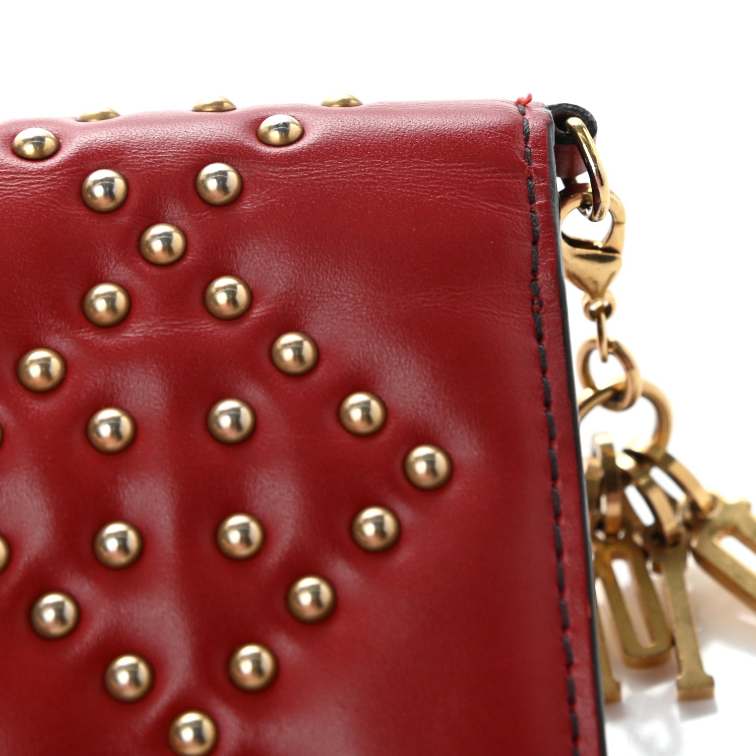Christian Dior Lambskin Cannage Studded Lady Dior Card Holder Deep Red 10 of 15