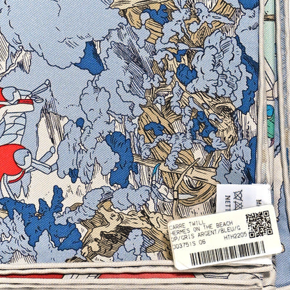 Hermes Silk On The Beach Scarf 90 Gris Argent Bleu Grenadine 2 of 4
