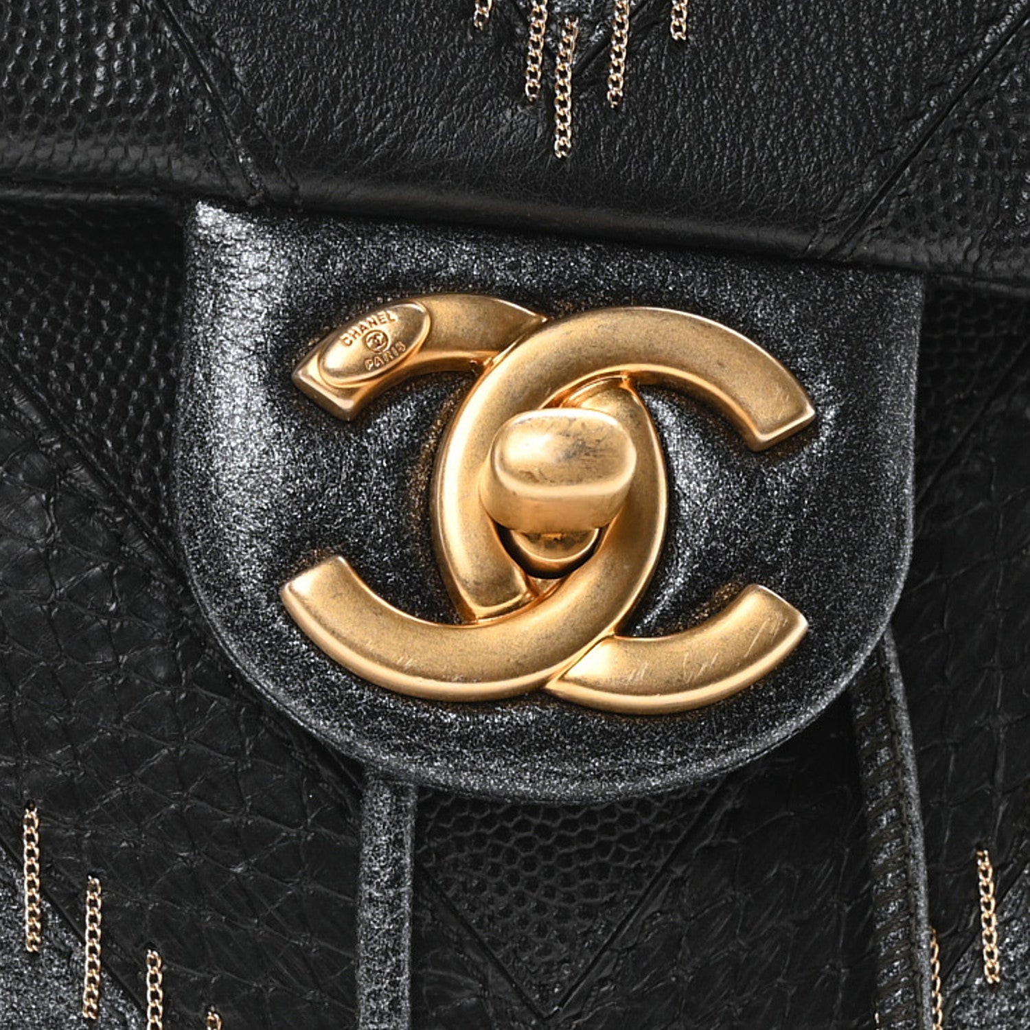 Chanel Metallic Calfskin Snakeskin Chevron Quilted Backpack Black Silver 8 of 11