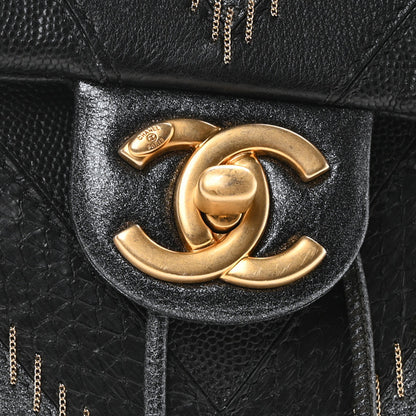 Chanel Metallic Calfskin Snakeskin Chevron Quilted Backpack Black Silver 8 of 11