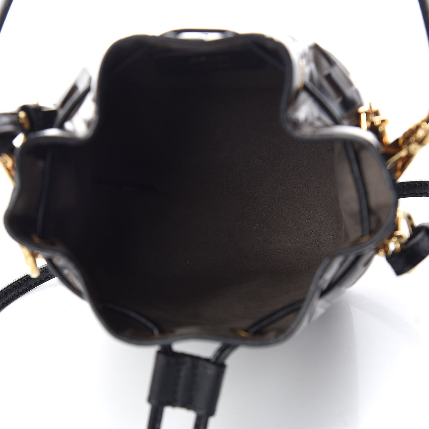 Vitello Liberty F is Fendi Bi-Color FF 1974 Embossed Mini Mon Tresor Bucket Bag Maya Black