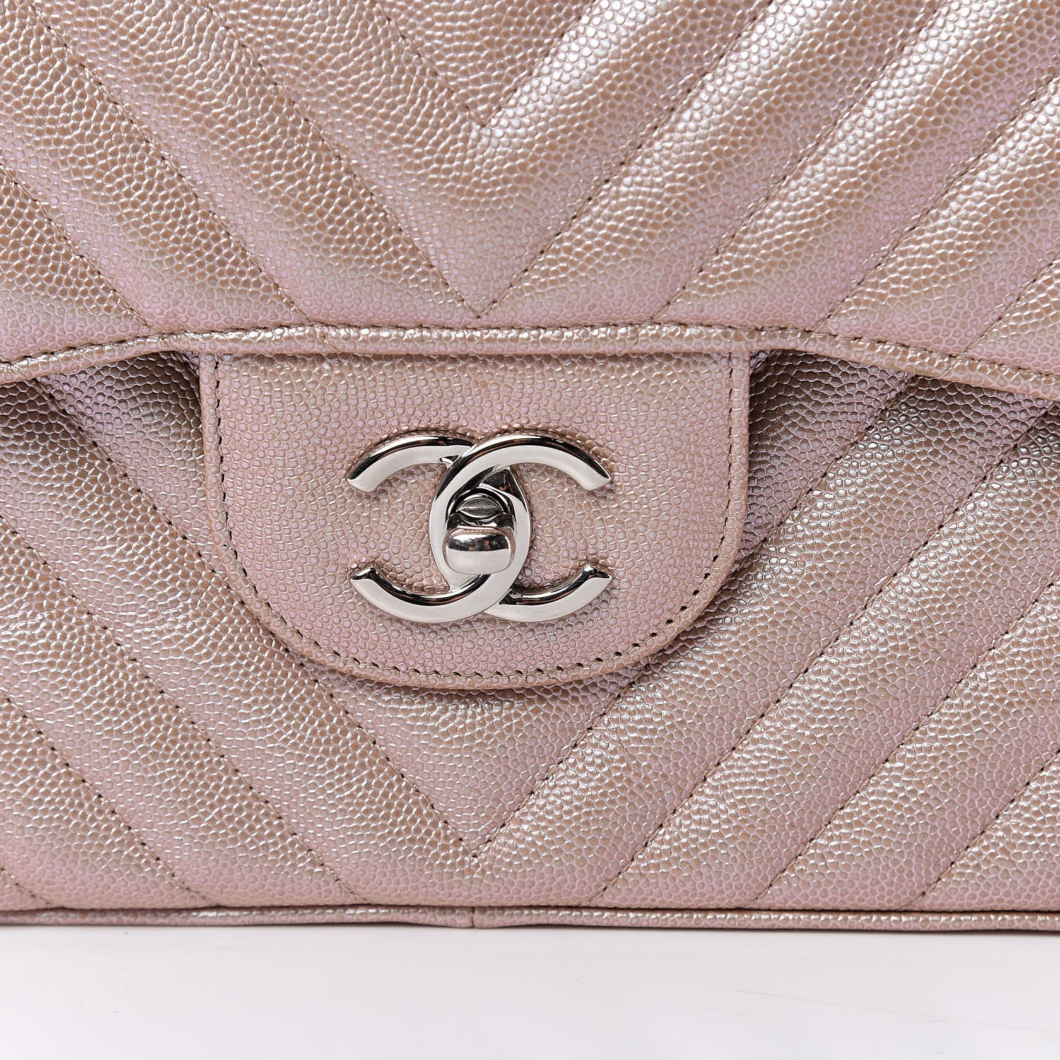 Chanel Metallic Caviar Chevron Quilted Jumbo Double Flap Light Gold 10 of 10