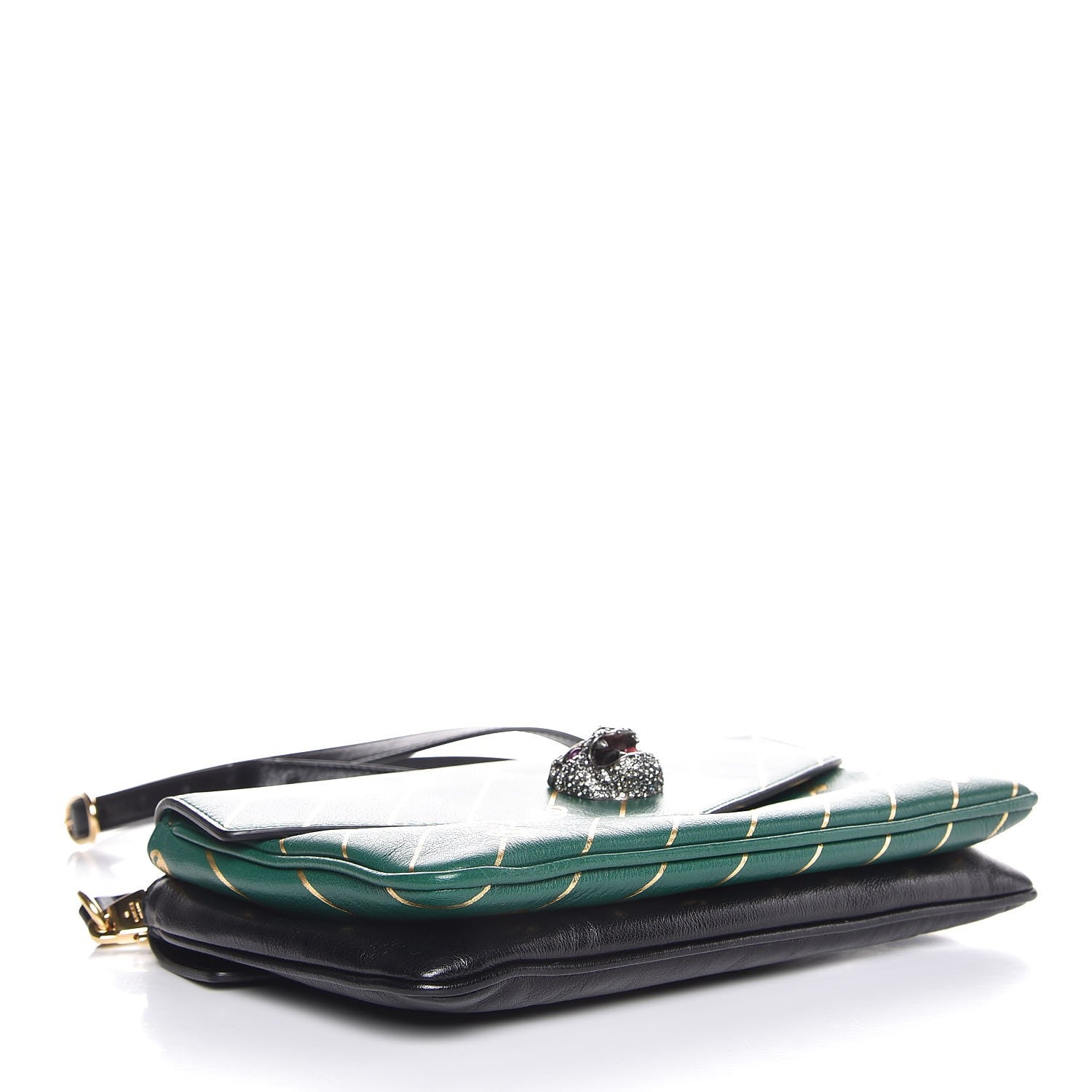 Gucci Calfskin Diagonal GG Medium Thiara Double Envelope Shoulder Bag Emerald Green Black 7 of 11