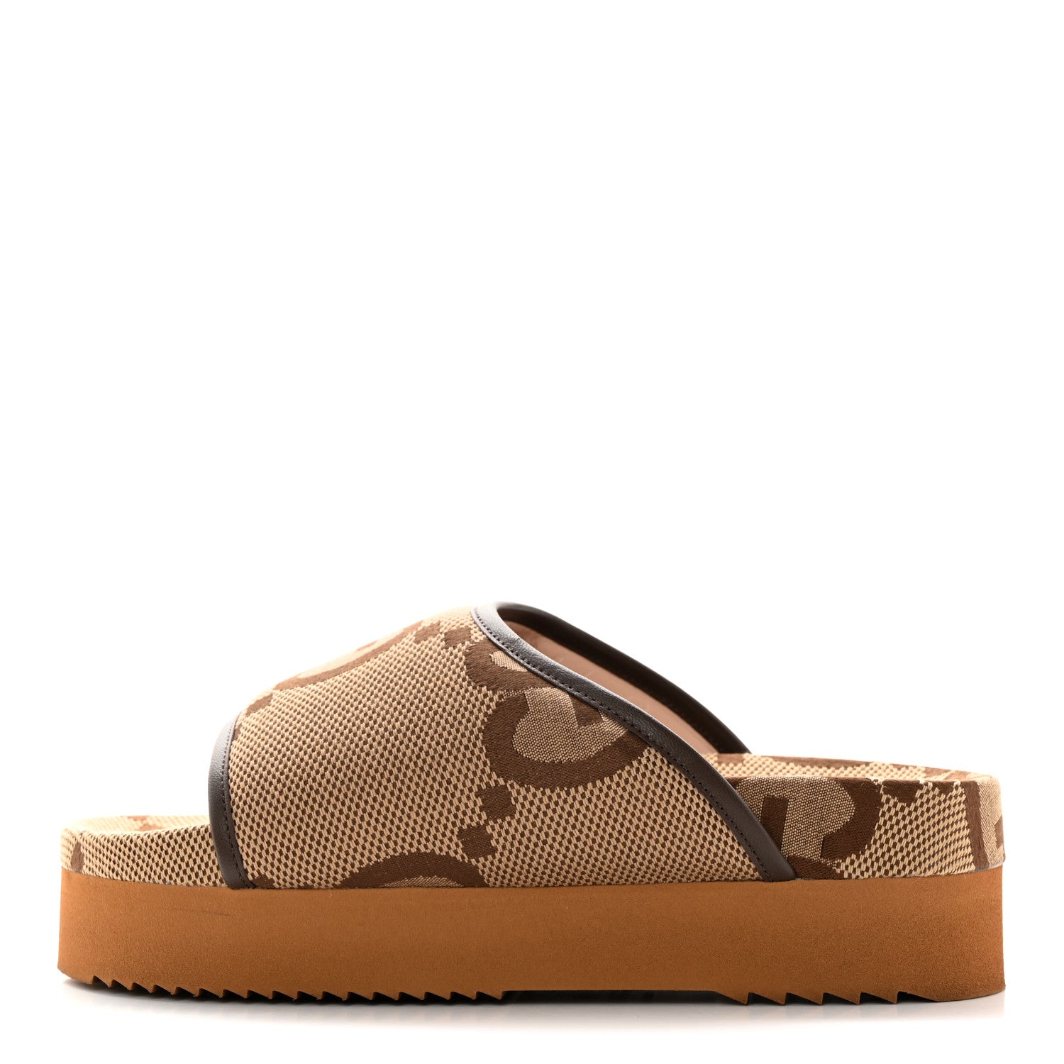 Gucci Monogram Jumbo GG Nappa Samoa Platform 40mm Slide Sandals 38 Camel Ebony New Acero 1 of 14