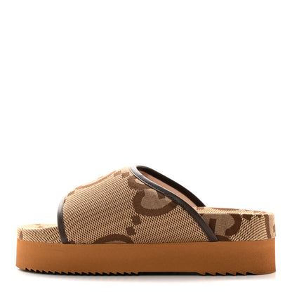 Gucci Monogram Jumbo GG Nappa Samoa Platform 40mm Slide Sandals 38 Camel Ebony New Acero 1 of 14