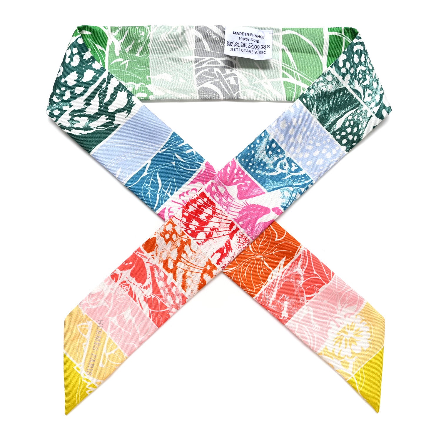 Hermes Silk Jungle Love Rainbow Twilly Vert Rose Jaune Fluo 1 of 5