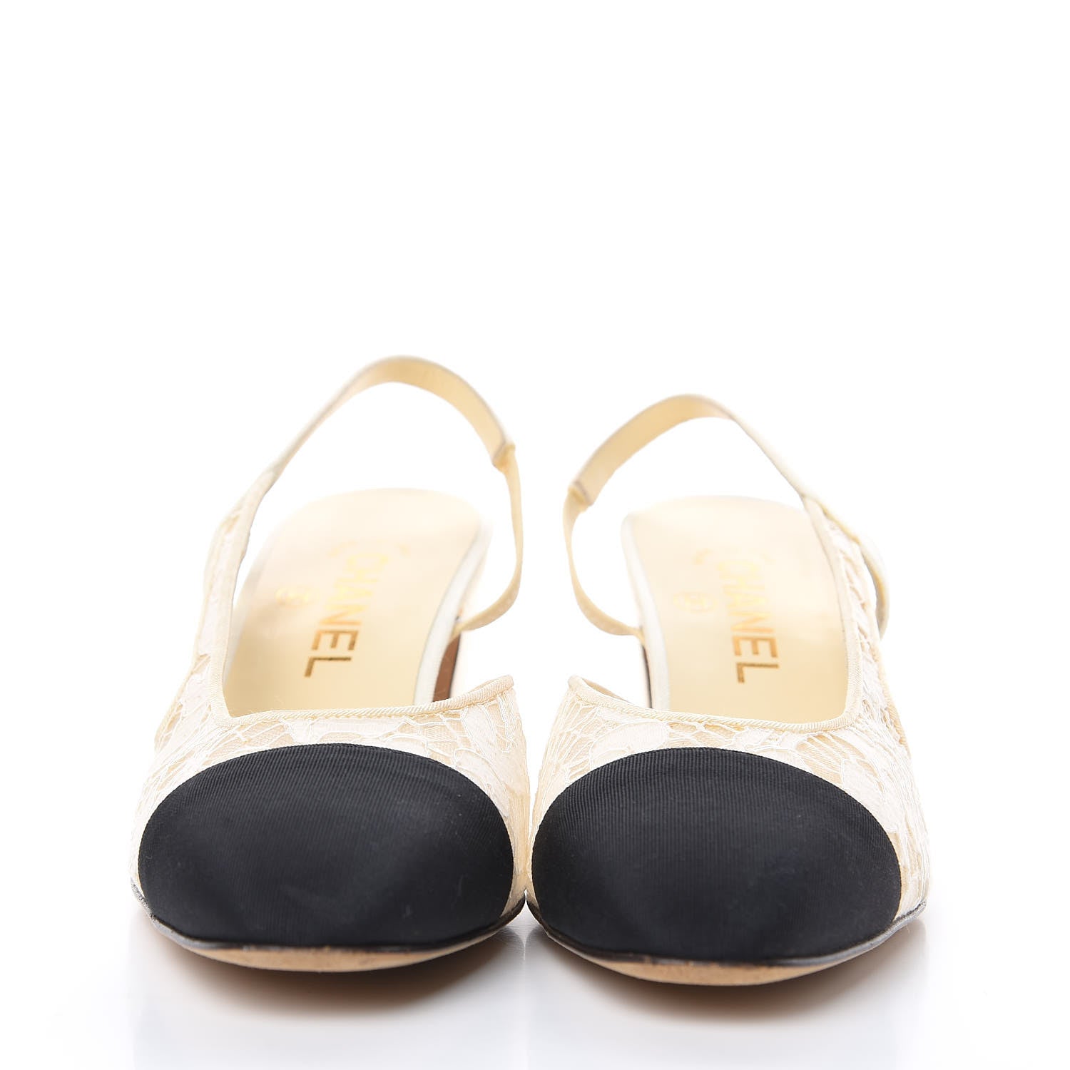Chanel Lace Grosgrain Cap Toe CC Slingback Pumps 37.5 White Black 2 of 11
