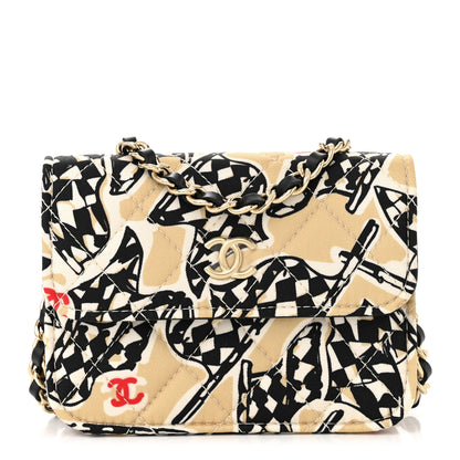 Chanel Canvas Check Flag Printed CC Clutch With Chain Beige Multicolor 1 of 12