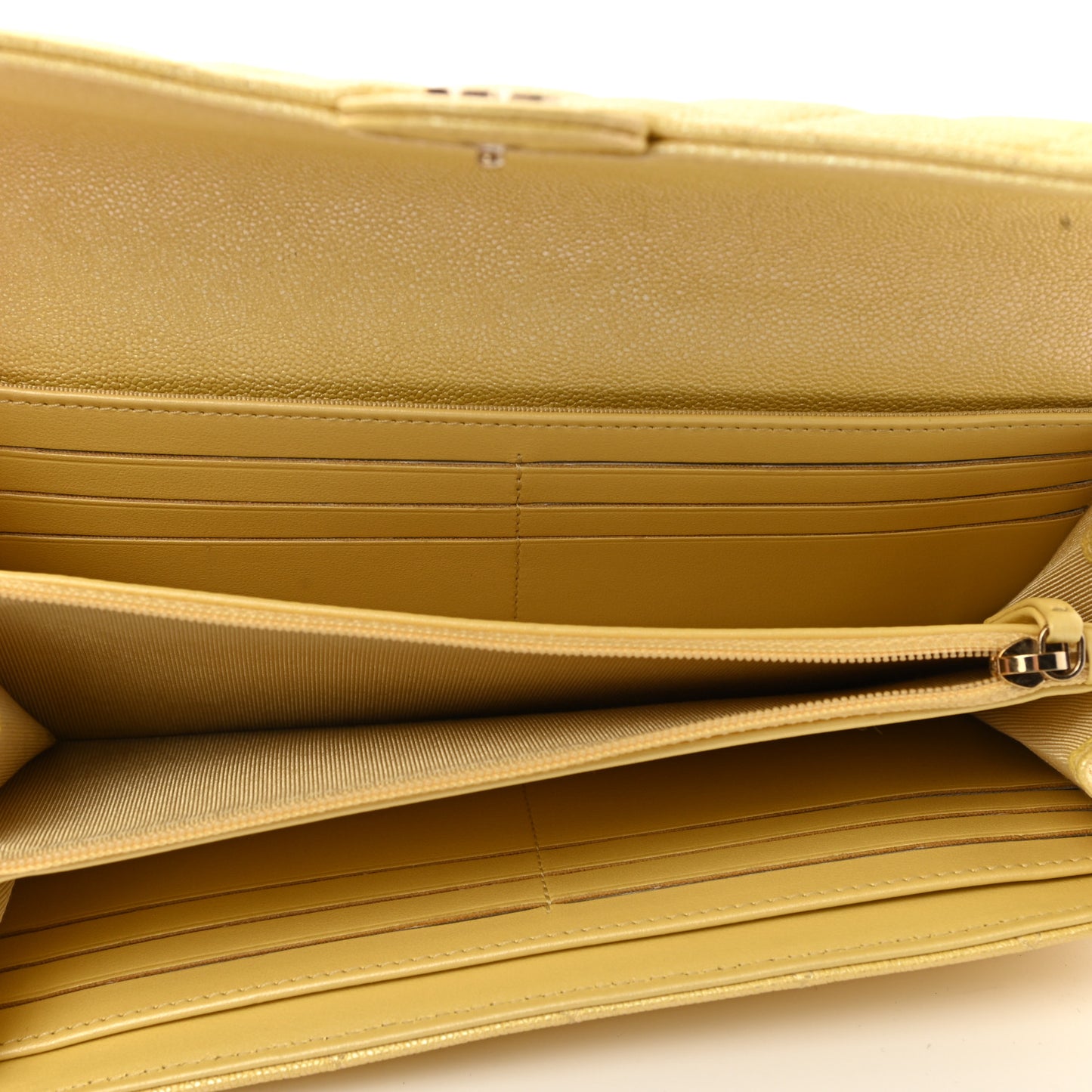 Iridescent Caviar Quilted Long Gusset Flap Wallet Yellow