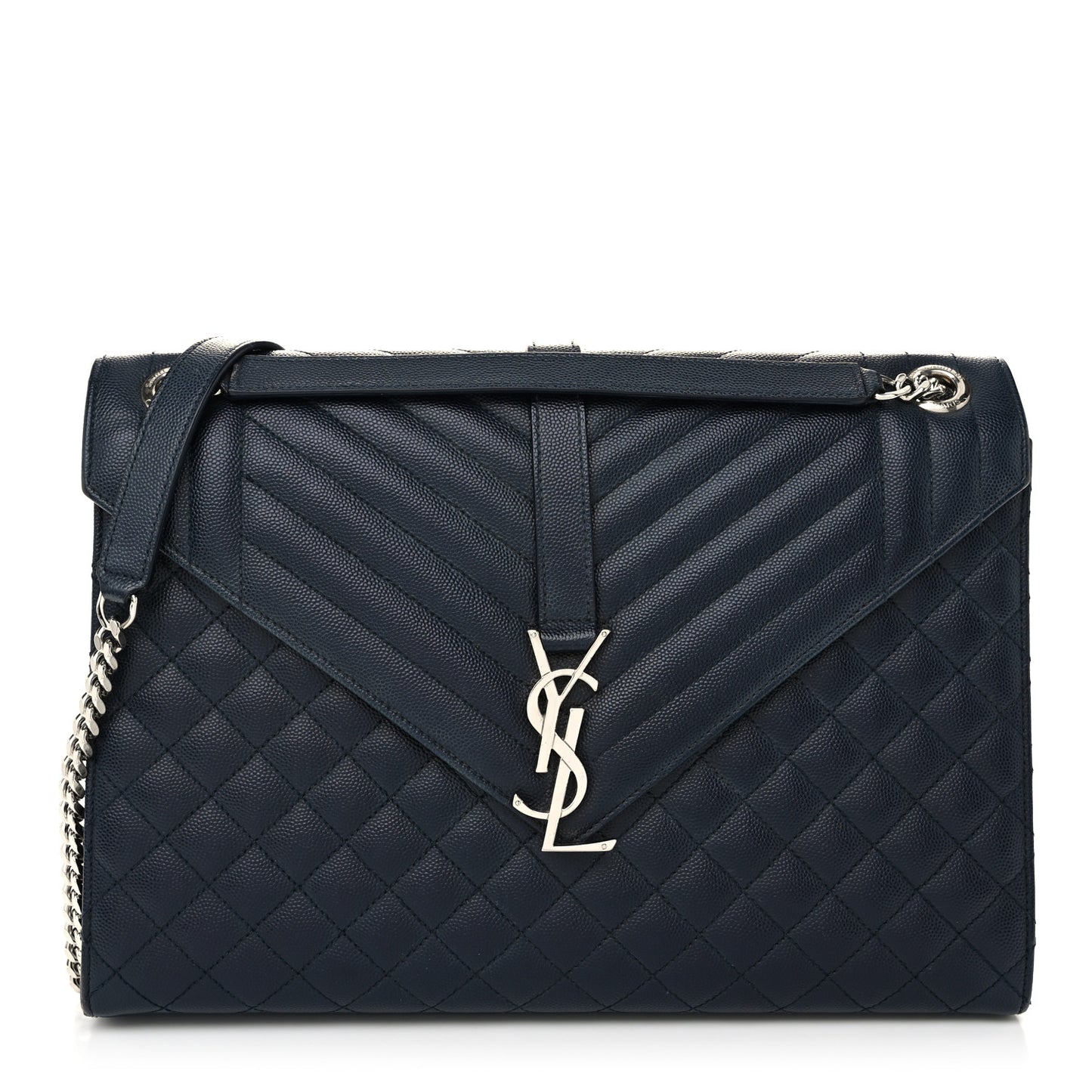Grain De Poudre Textured Mixed Matelasse Large Triquilt Monogram Satchel Deep Marine