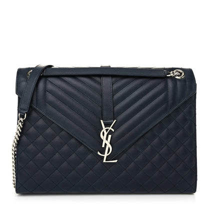 Saint Laurent Grain De Poudre Textured Mixed Matelasse Large Triquilt Monogram Satchel Deep Marine 1 of 10