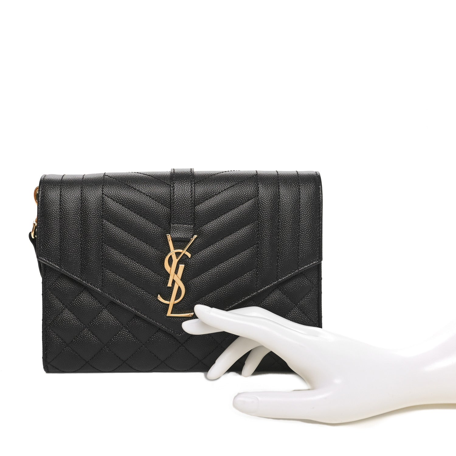 Saint Laurent Grain De Poudre Textured Mixed Matelasse Triquilt Monogram Clutch Black 2 of 10