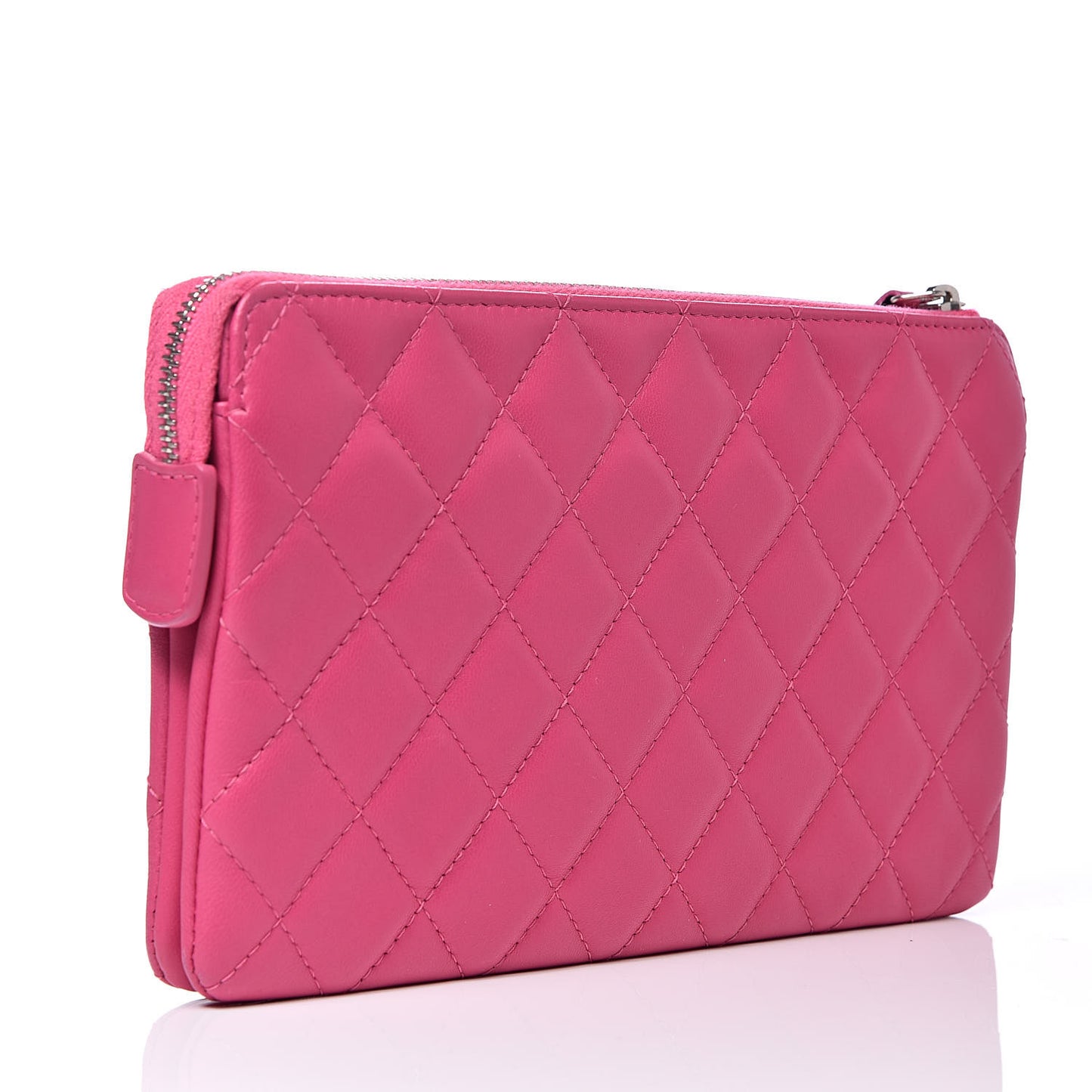 Lambskin Quilted Large Zipped Clutch Pink