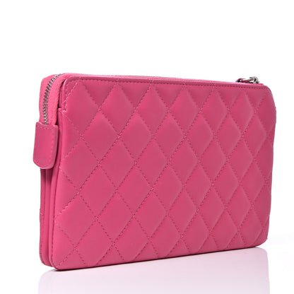 Chanel Lambskin Quilted Large Zipped Clutch Pink 3 of 9