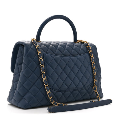 Chanel Caviar Quilted Medium Coco Handle Flap Blue 3 of 12