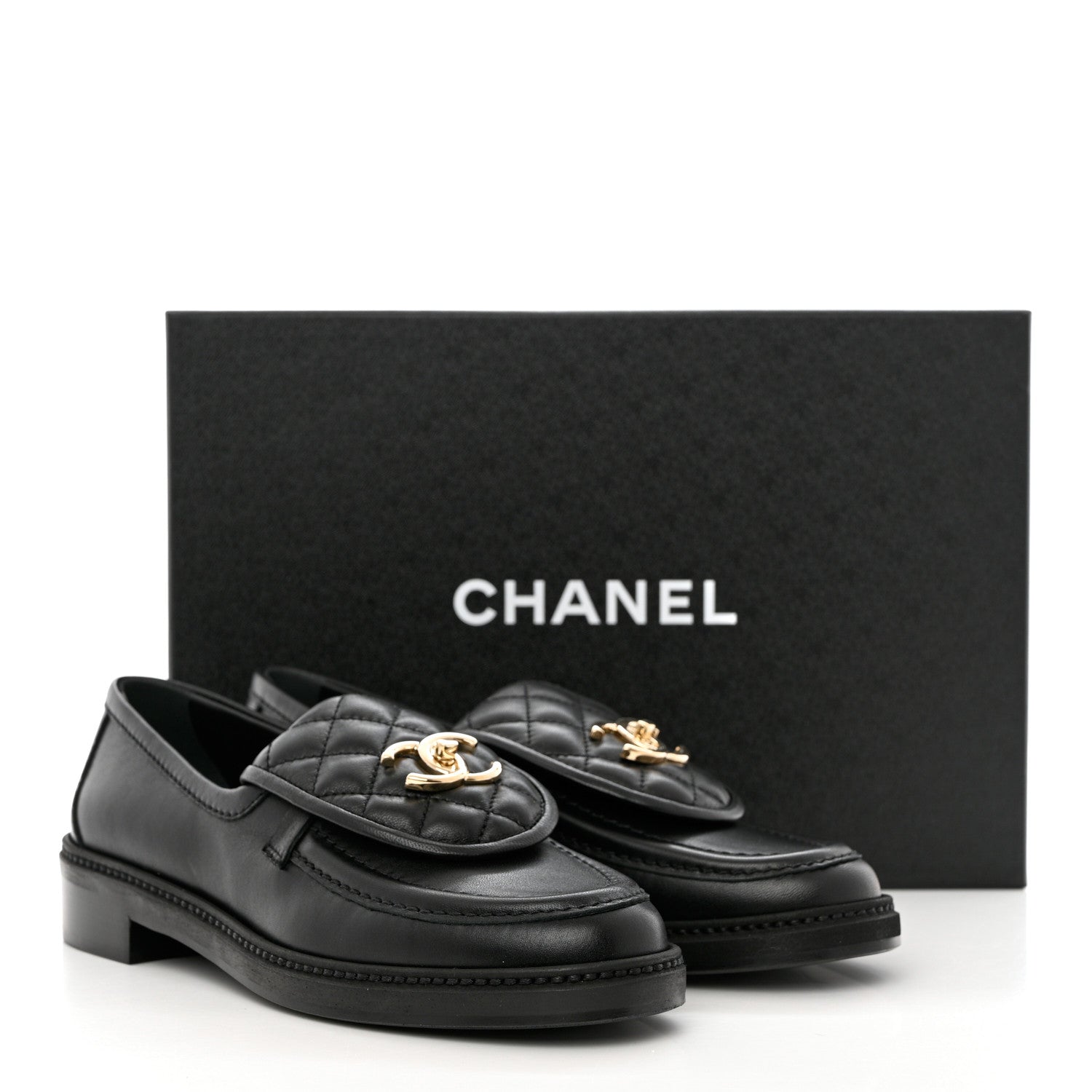 Chanel Lambskin Quilted CC Turnlock Loafers 37.5 Black 10 of 10