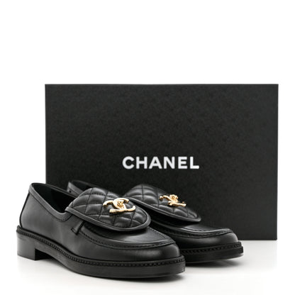 Chanel Lambskin Quilted CC Turnlock Loafers 37.5 Black 10 of 10