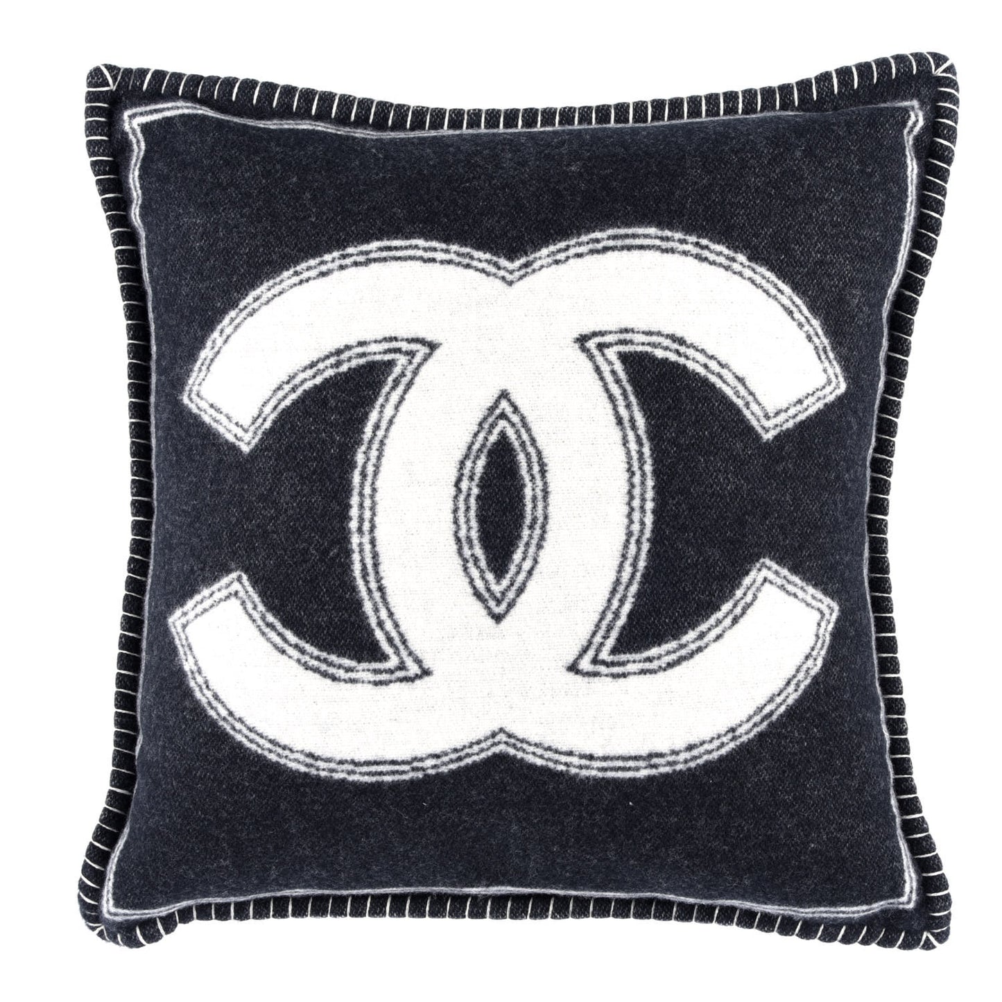 Merino Wool Cashmere CC Pillow Black White