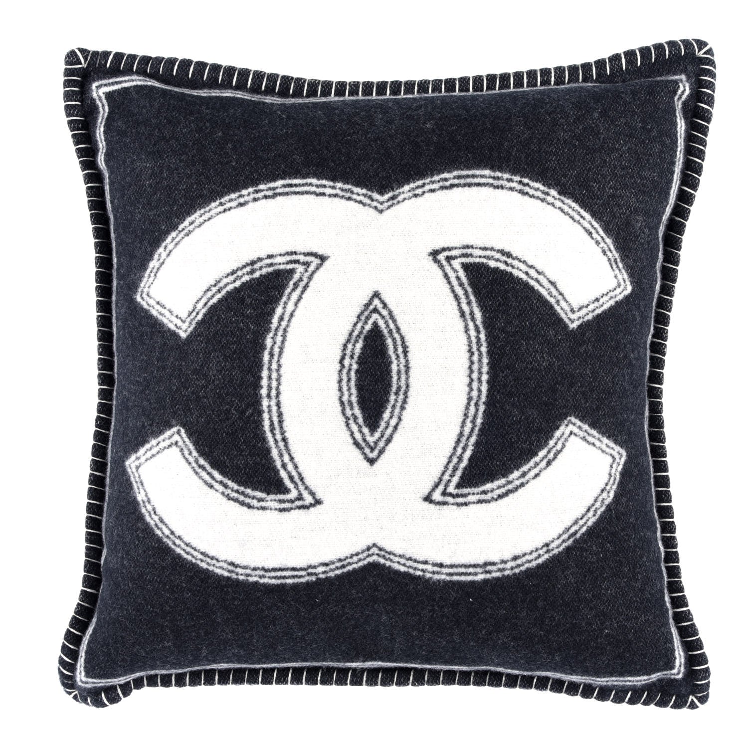 Chanel Merino Wool Cashmere CC Pillow Black White 2 of 4