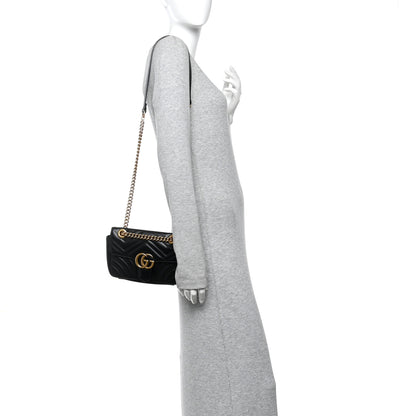 Gucci Calfskin Matelasse Small GG Marmont Shoulder Bag Black 2 of 11