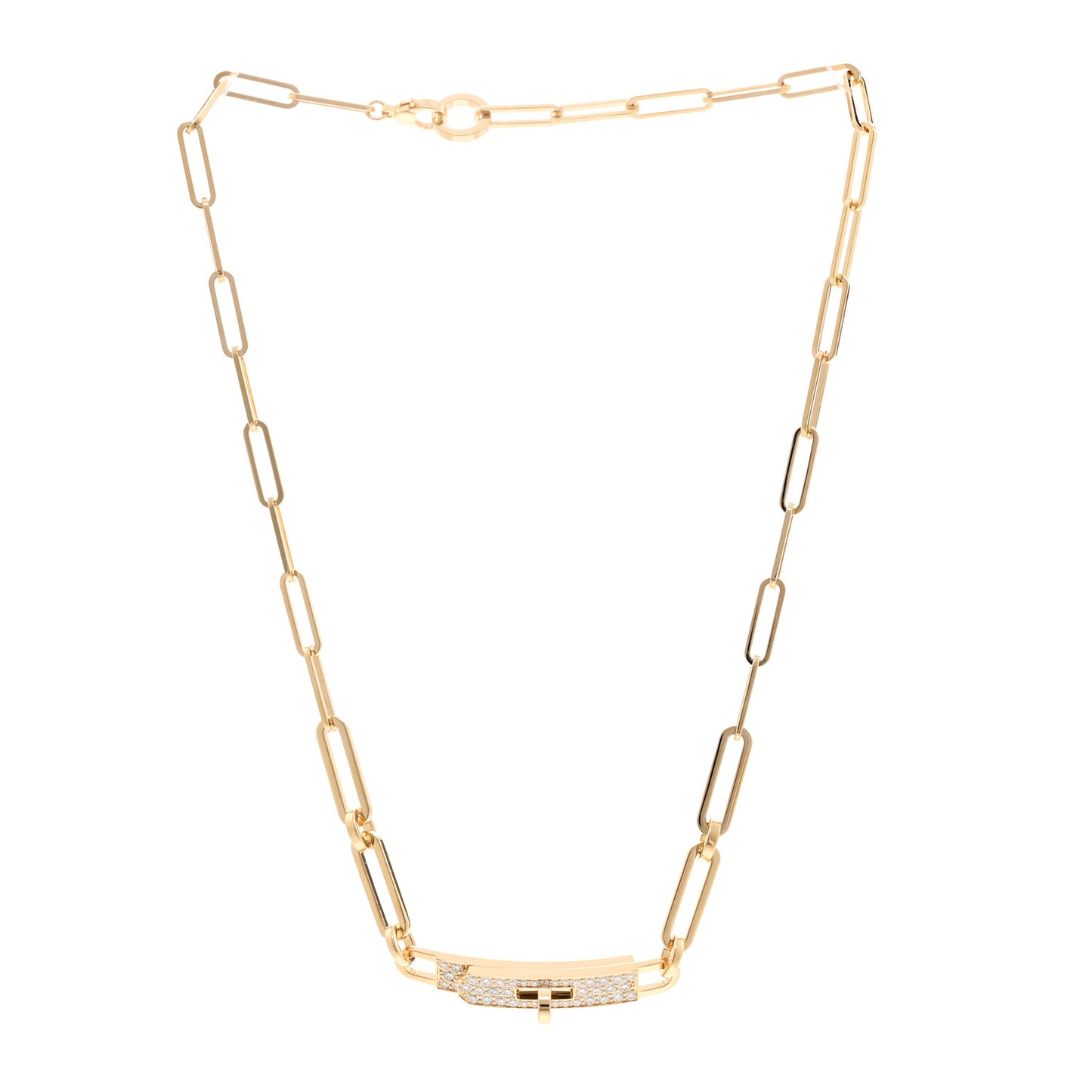 18K Yellow Gold Diamond Pave Kelly Chaine Choker Necklace