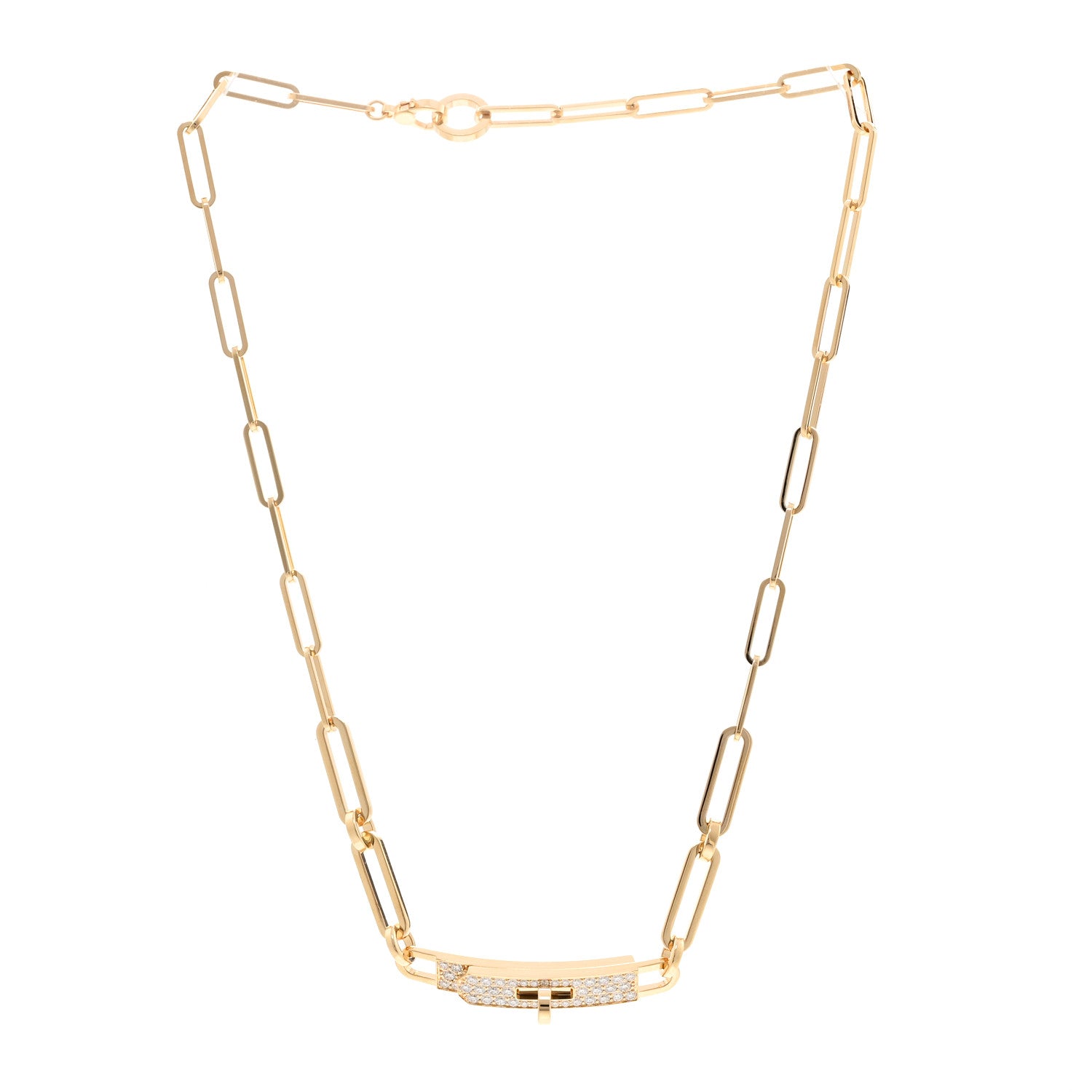 Hermes 18K Yellow Gold Diamond Pave Kelly Chaine Choker Necklace 3 of 5