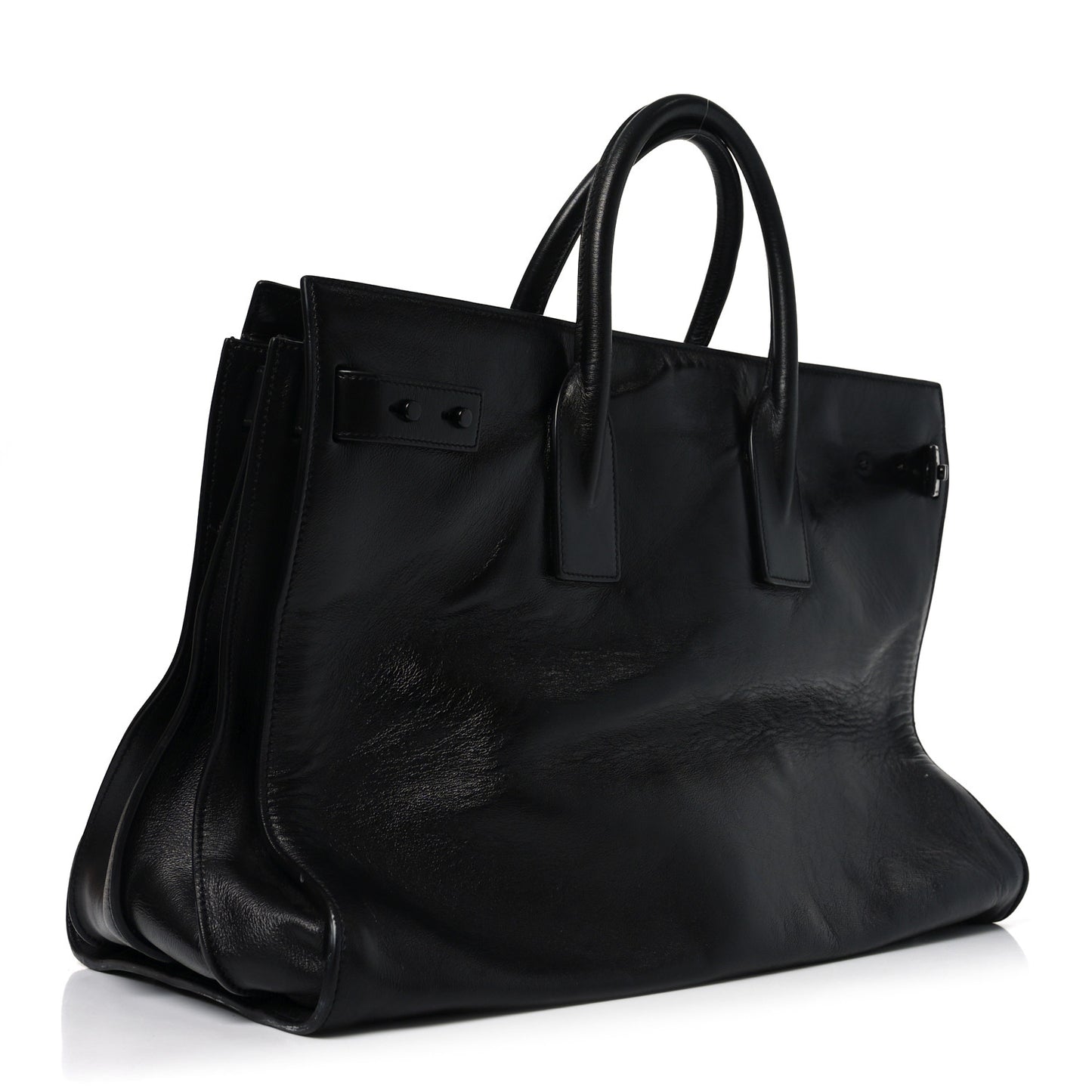 Textured Patent Large Souple Sac De Jour Black