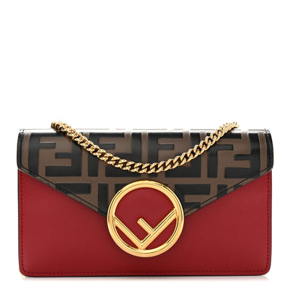 Fendi Vitello Cruise F is Fendi Bi-Color FF 1974 Embossed Envelope Belt Bag Maya Black Fragola 1 of 14