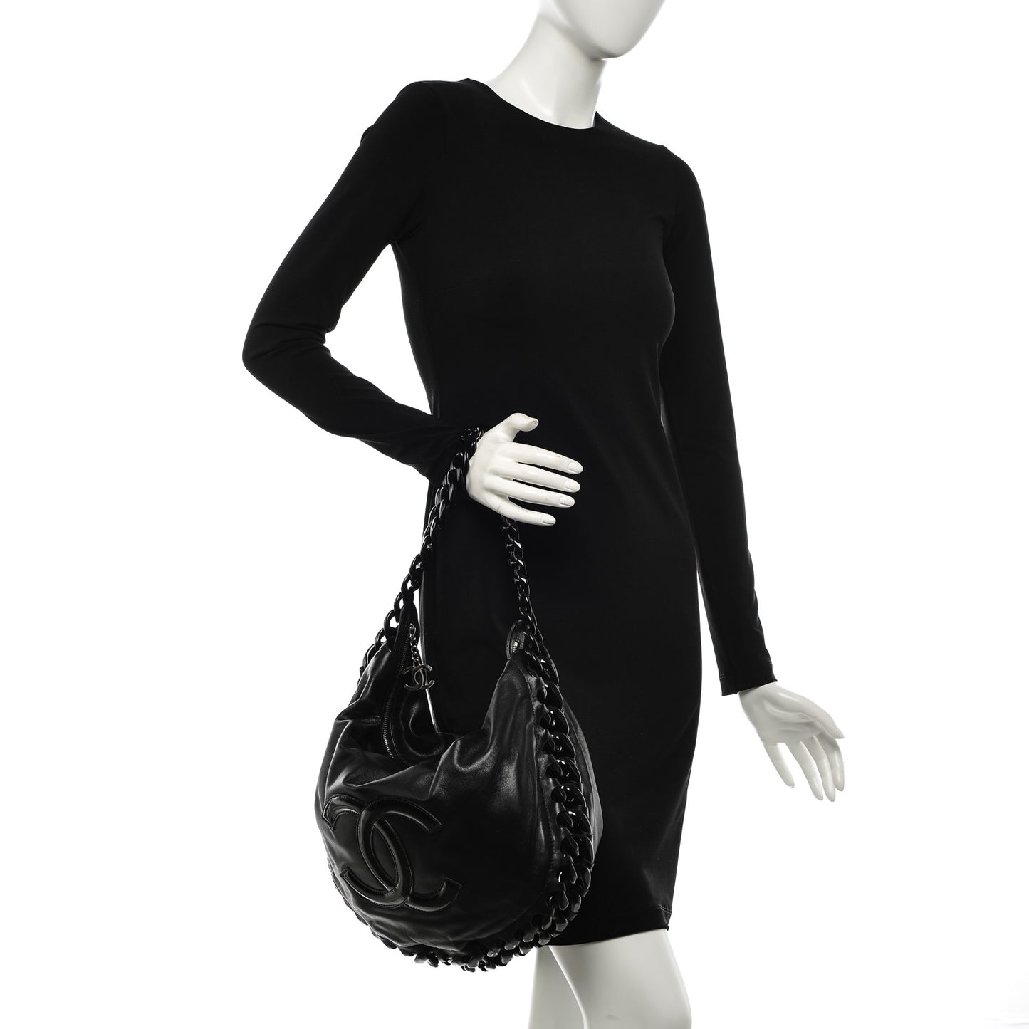 Calfskin Modern Chain Rhodoid Hobo Black
