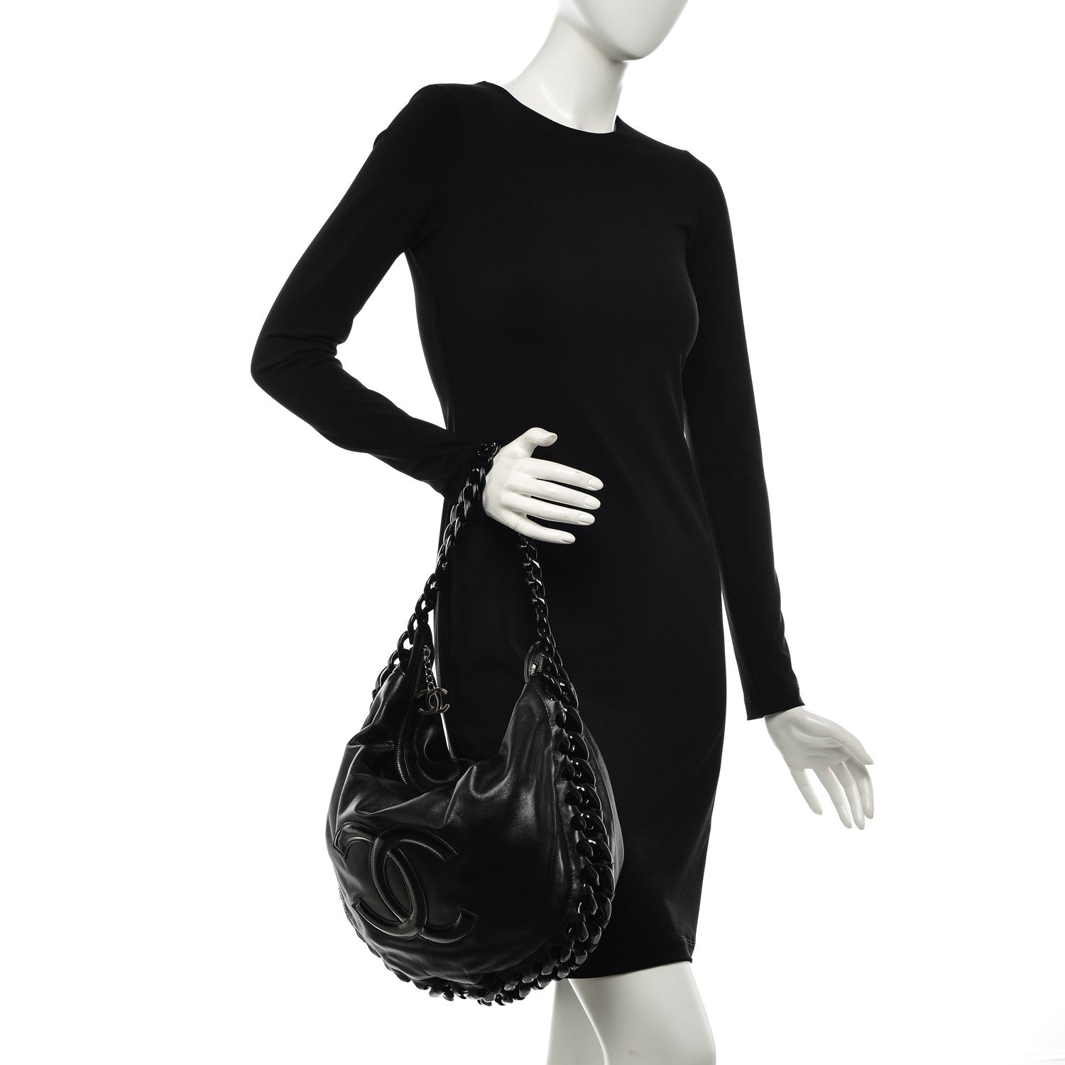Chanel Calfskin Modern Chain Rhodoid Hobo Black 2 of 8