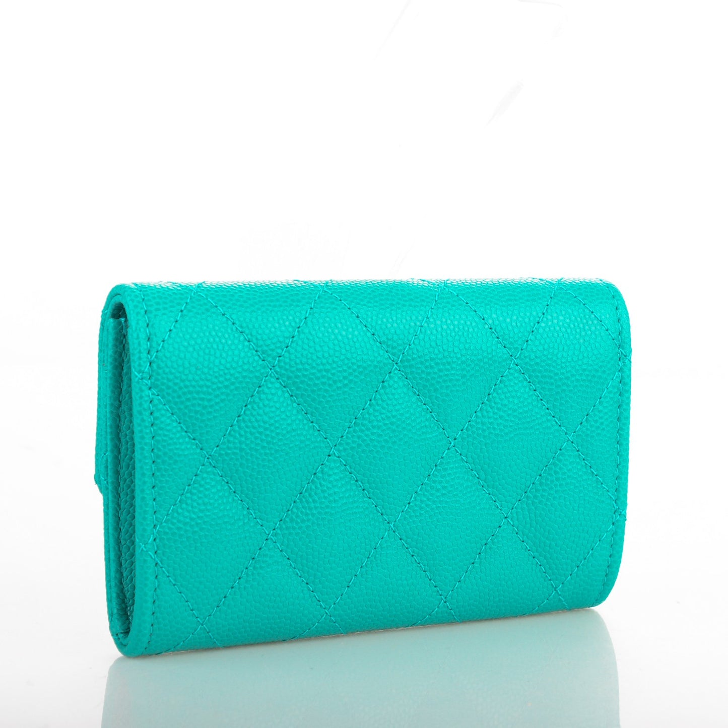 Caviar Quilted Flap Card Holder Turquoise