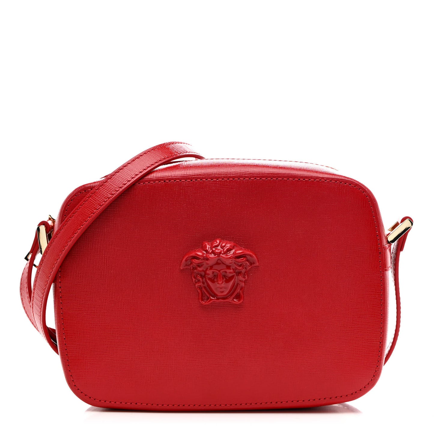 Grained Calfskin Medusa Camera Bag Red