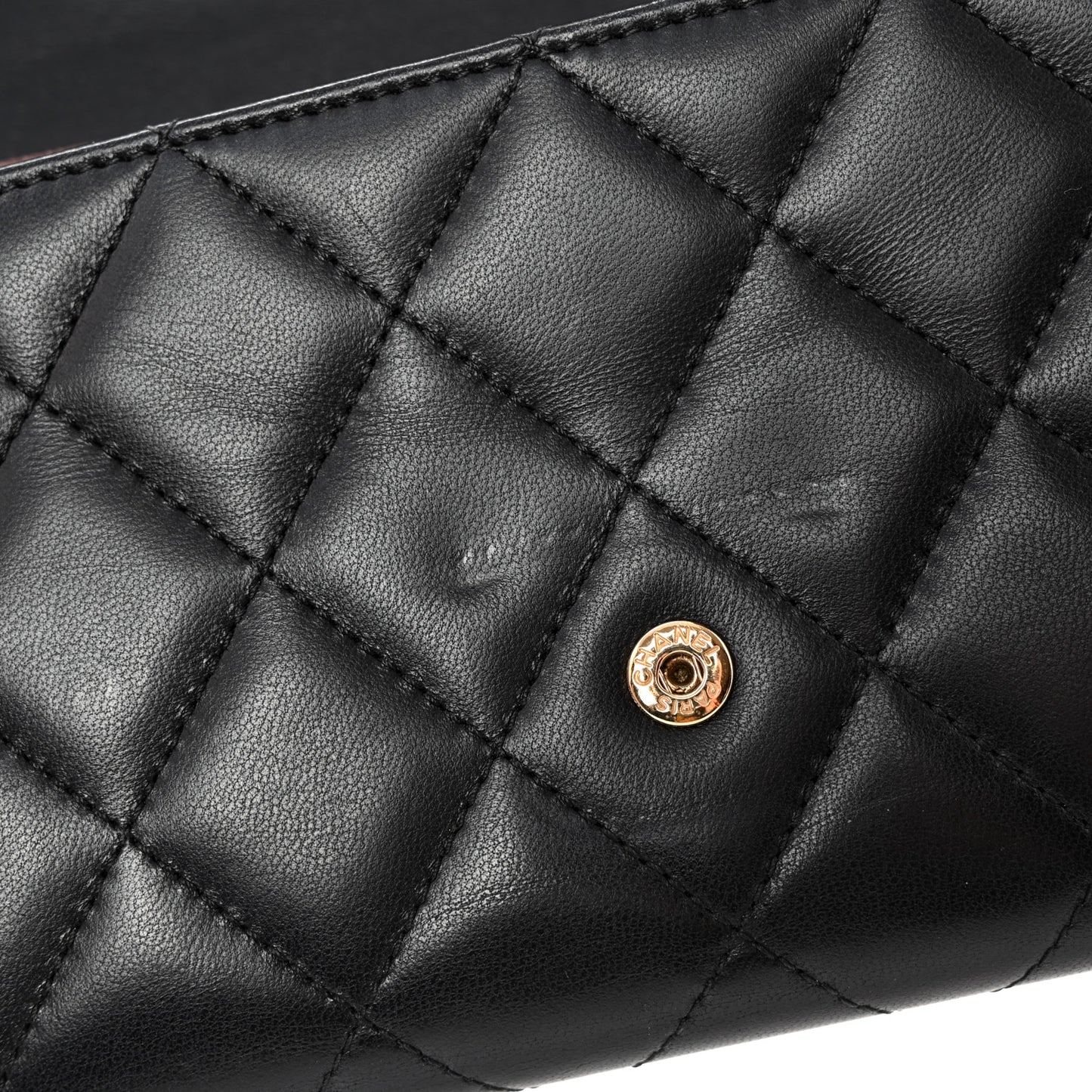 Lambskin Quilted Large Flap Gusset Wallet Black