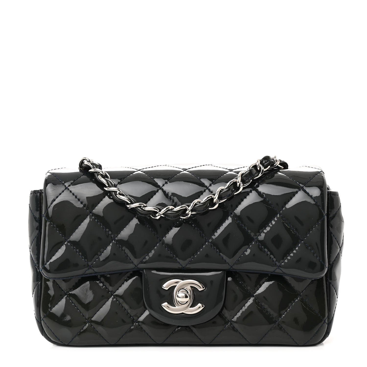 Chanel Patent Calfskin Quilted Mini Rectangular Flap Navy Blue 1 of 11