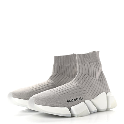 Balenciaga Ribbed Knit Womens Speed 2.0 Transparent Sole Sneakers 38 Baltic Grey White 3 of 9