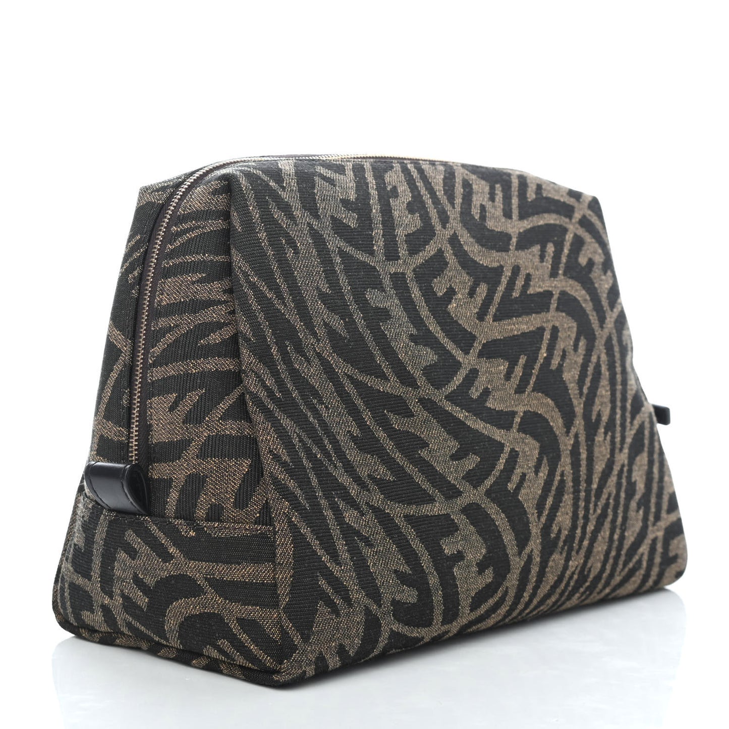 X SARAH COLEMAN Fabric Jacquard Vitello King FF Vertigo Medium Trapezoid Beauty Pouch Tobacco Moro Black
