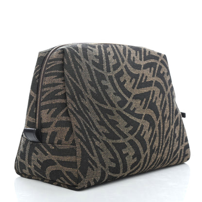 Fendi X SARAH COLEMAN Fabric Jacquard Vitello King FF Vertigo Medium Trapezoid Beauty Pouch Tobacco Moro Black 3 of 7