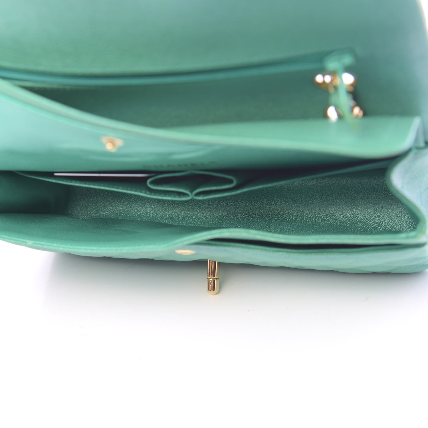 Chanel Iridescent Caviar Quilted Medium Double Flap Green 5 of 12