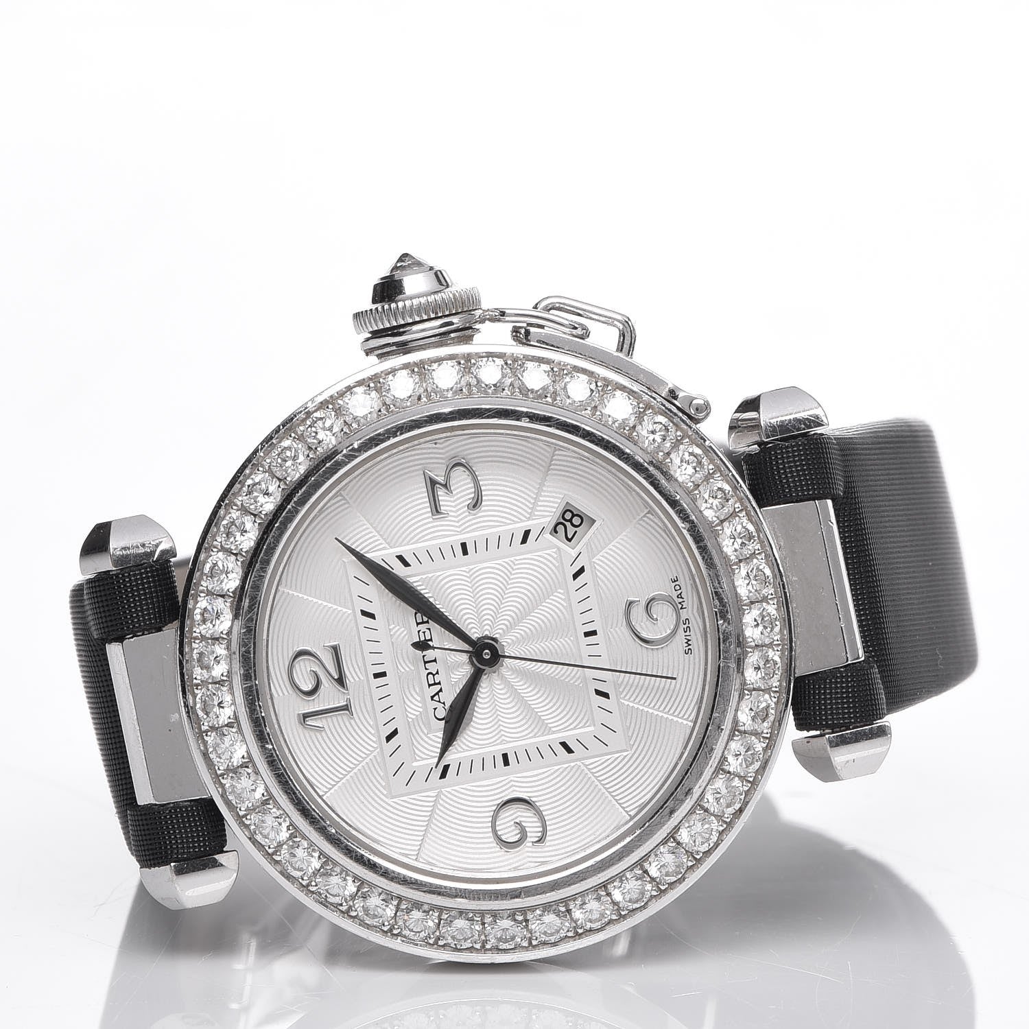 Cartier 18K White Gold Satin Diamond Bezel 32mm Pasha C Automatic Watch 3 of 7