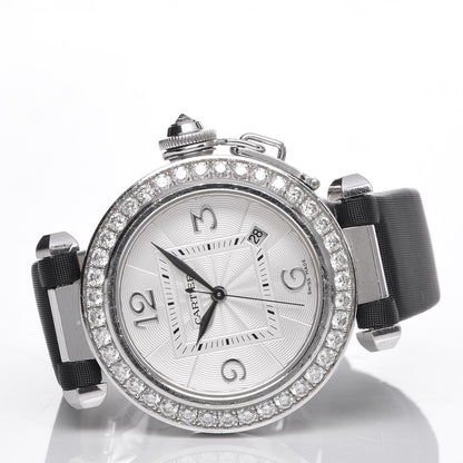 Cartier 18K White Gold Satin Diamond Bezel 32mm Pasha C Automatic Watch 3 of 7