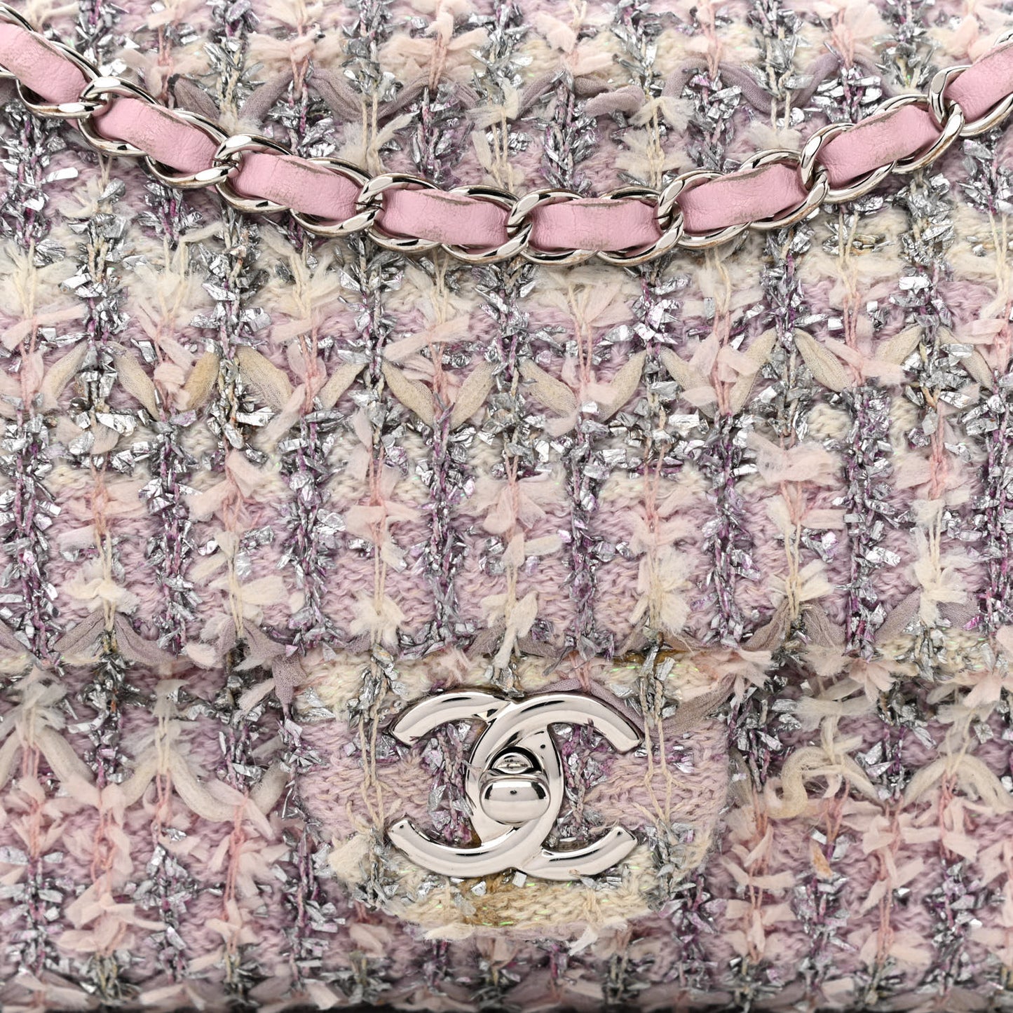 Tweed Medium Single Flap Pink