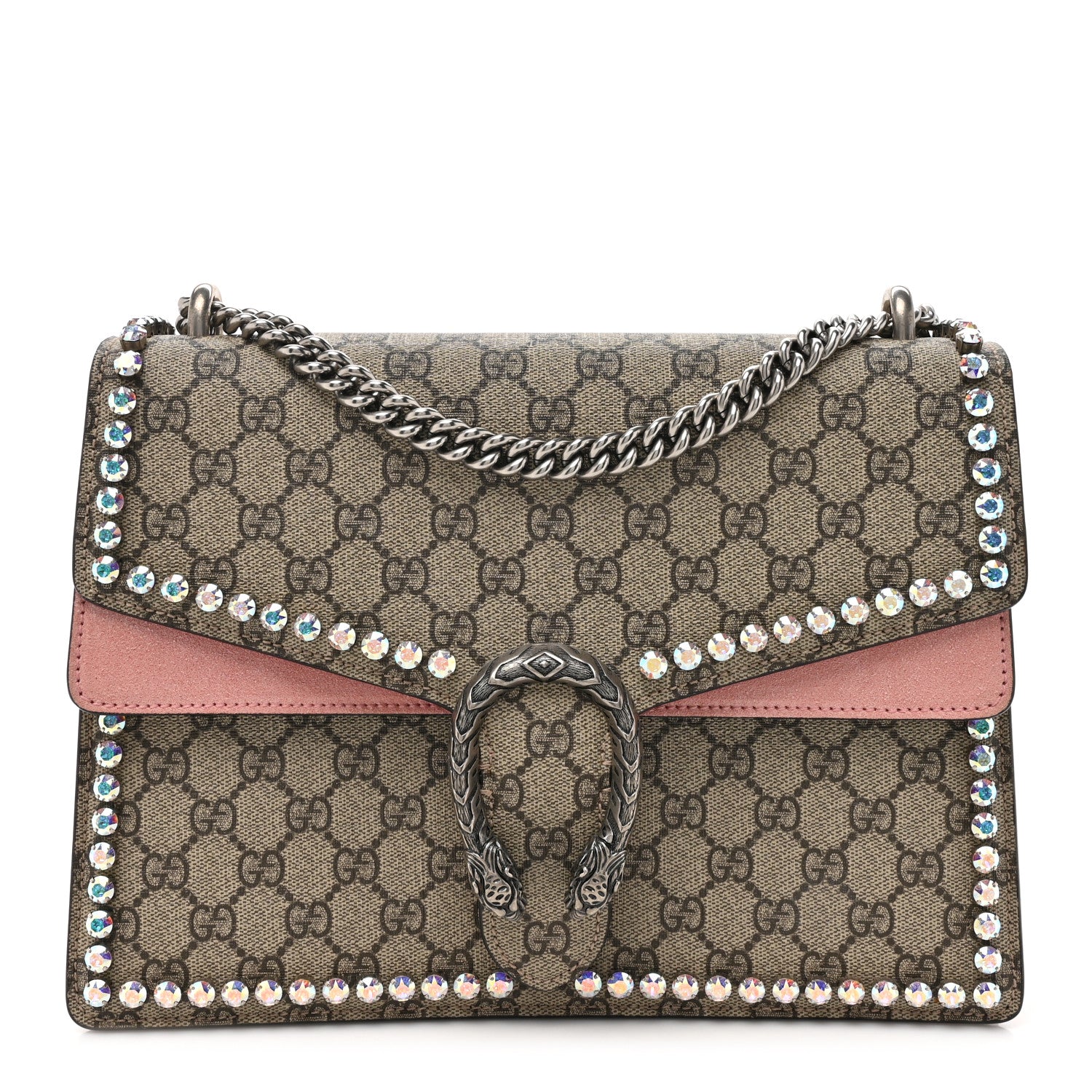 Gucci GG Supreme Monogram Suede Crystal Medium Dionysus Shoulder Bag Beige Ebony Light Peonia 1 of 16