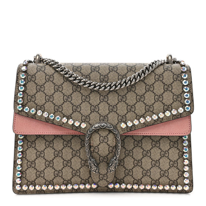 Gucci GG Supreme Monogram Suede Crystal Medium Dionysus Shoulder Bag Beige Ebony Light Peonia 1 of 16