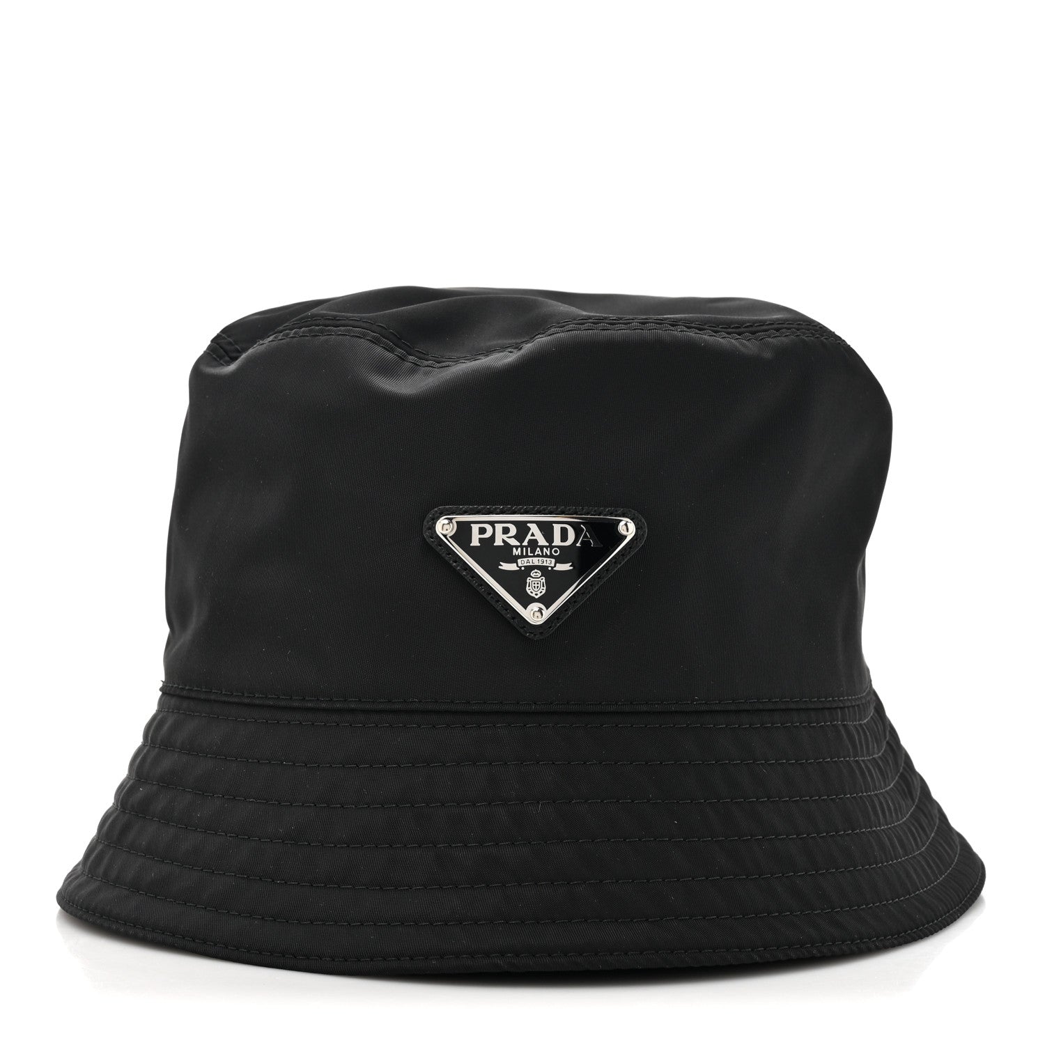 Prada Re-Nylon Metal Triangle Logo Mens Bucket Hat L Black 3 of 8