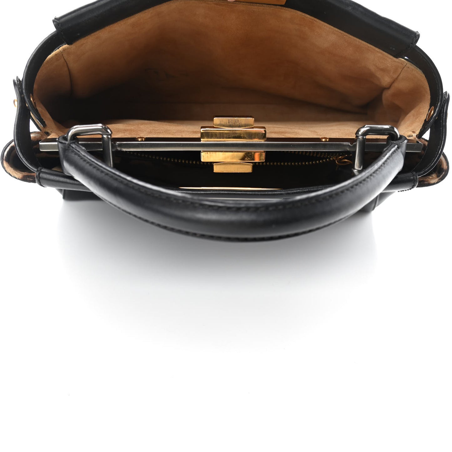Calfskin Calf Hair Leopard Print Medium Peekaboo Iconic Satchel Black